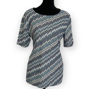 Jones New York Zig Zag Print Blue Blouse Light Weight Zipper Closure Size Medium